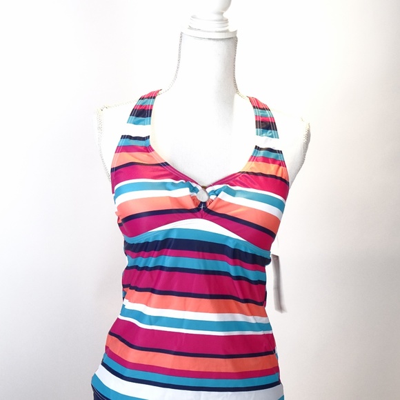 Charm Leaks High Striped Swimsuit Size M Tankini - Picture 2 of 8